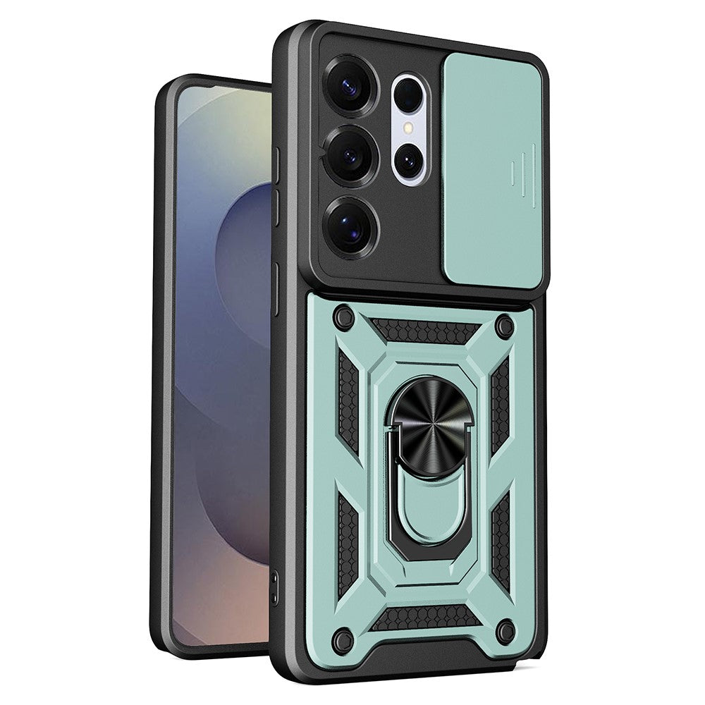 AMORUS-cover til Samsung Galaxy S26 Ultra, PC + TPU-mobilcover med stativ og kameralinsedæksel