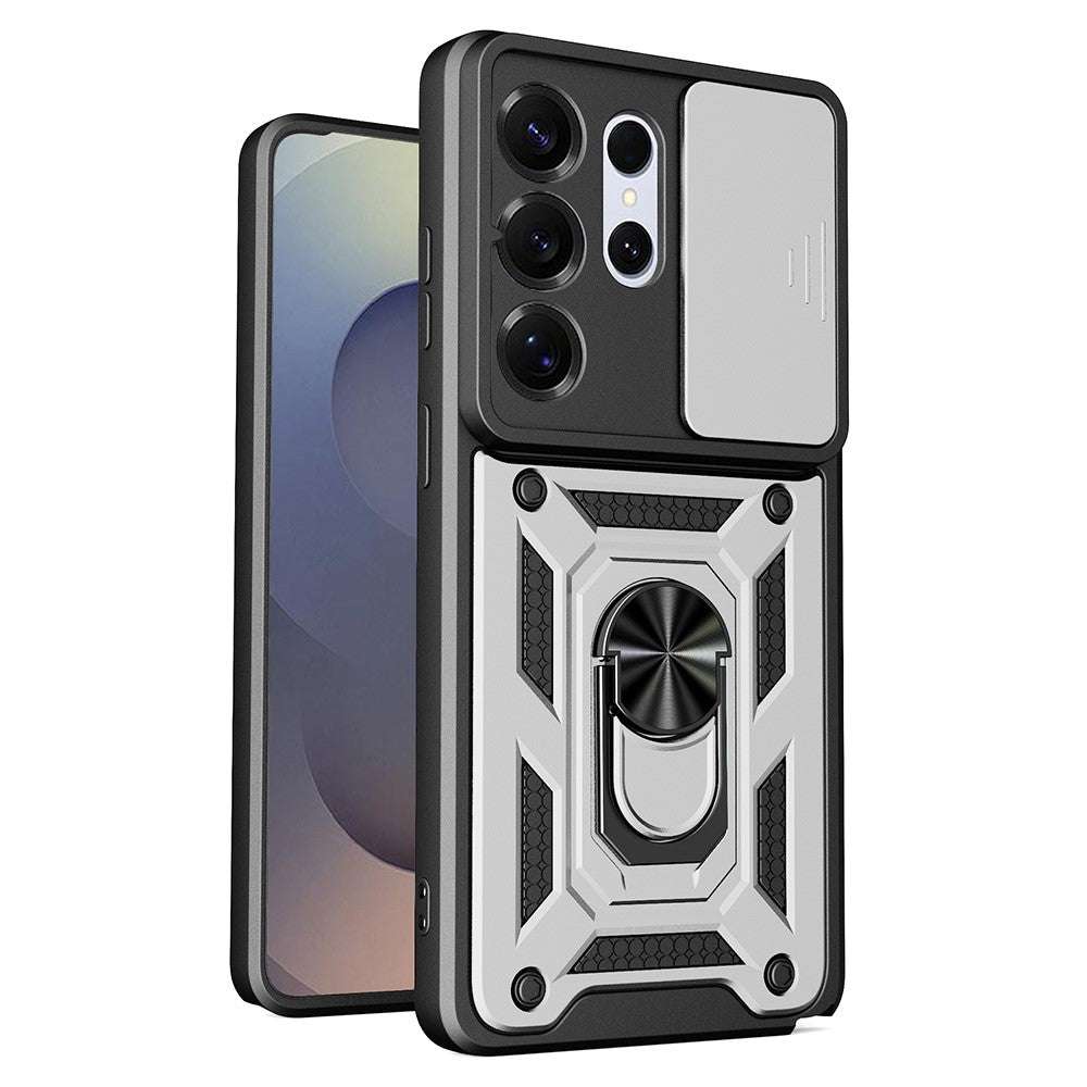 AMORUS-cover til Samsung Galaxy S26 Ultra, PC + TPU-mobilcover med stativ og kameralinsedæksel