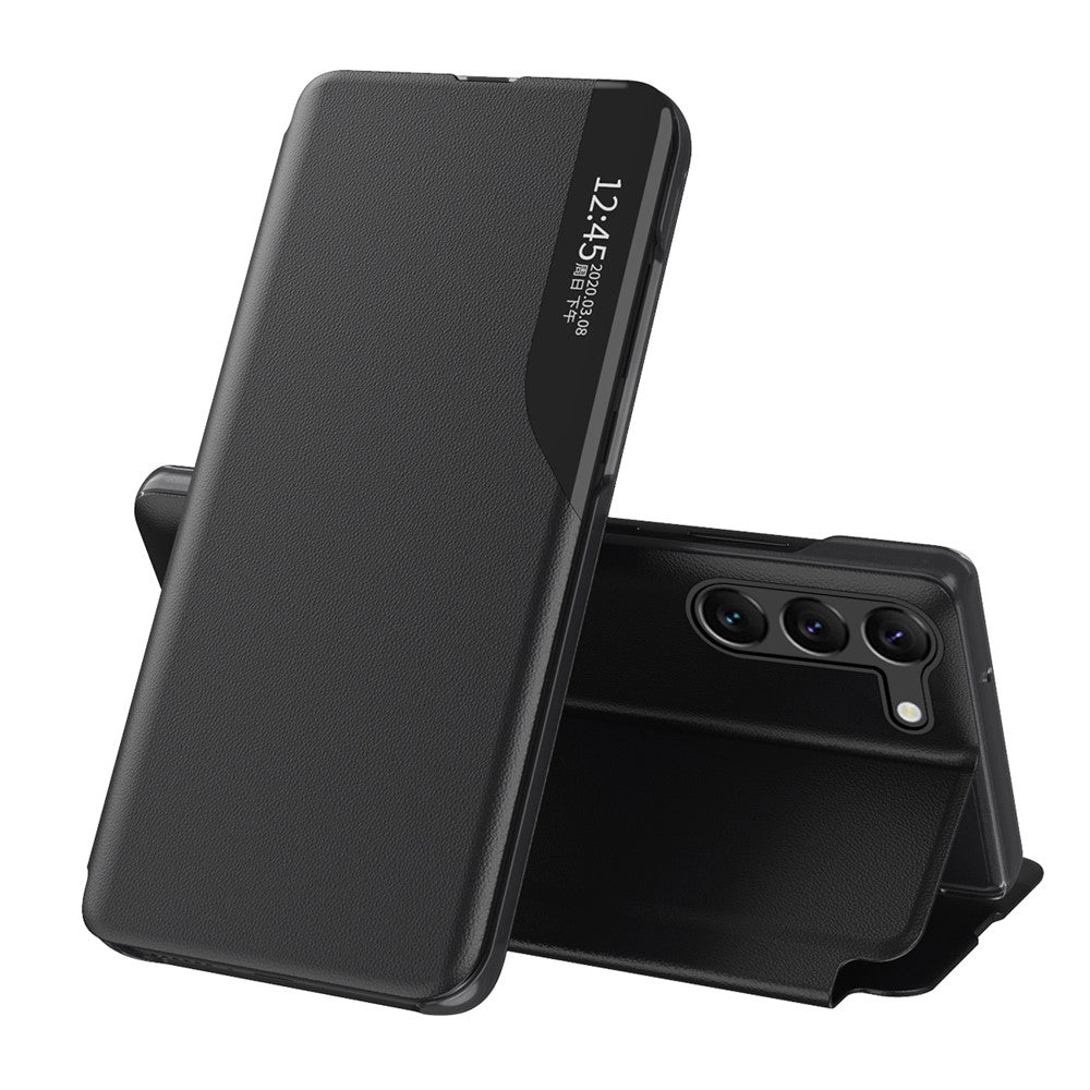 Shockproof Case for Samsung Galaxy S23+ PU Leather Folio Flip Cover Anti-Fall View Window Phone Case with Stand