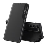 Stötsäkert fodral till Samsung Galaxy S23+ PU-läder, fällbart fodral med stativ, fallskydd, fönster och stativ