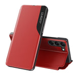 Stötsäkert fodral till Samsung Galaxy S23+ PU-läder, fällbart fodral med stativ, fallskydd, fönster och stativ