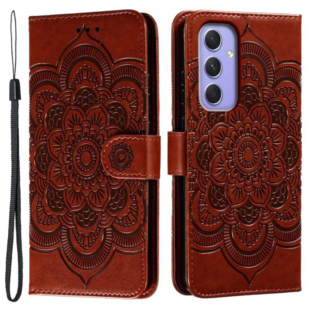 Til Samsung Galaxy A37 5G Etui PU Læder Mandala Præget Design Pung Telefoncover med Håndrem