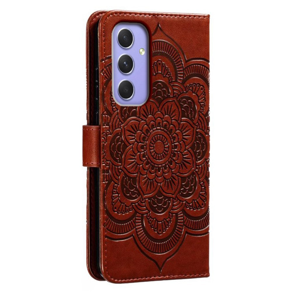 Til Samsung Galaxy A37 5G Etui PU Læder Mandala Præget Design Pung Telefoncover med Håndrem