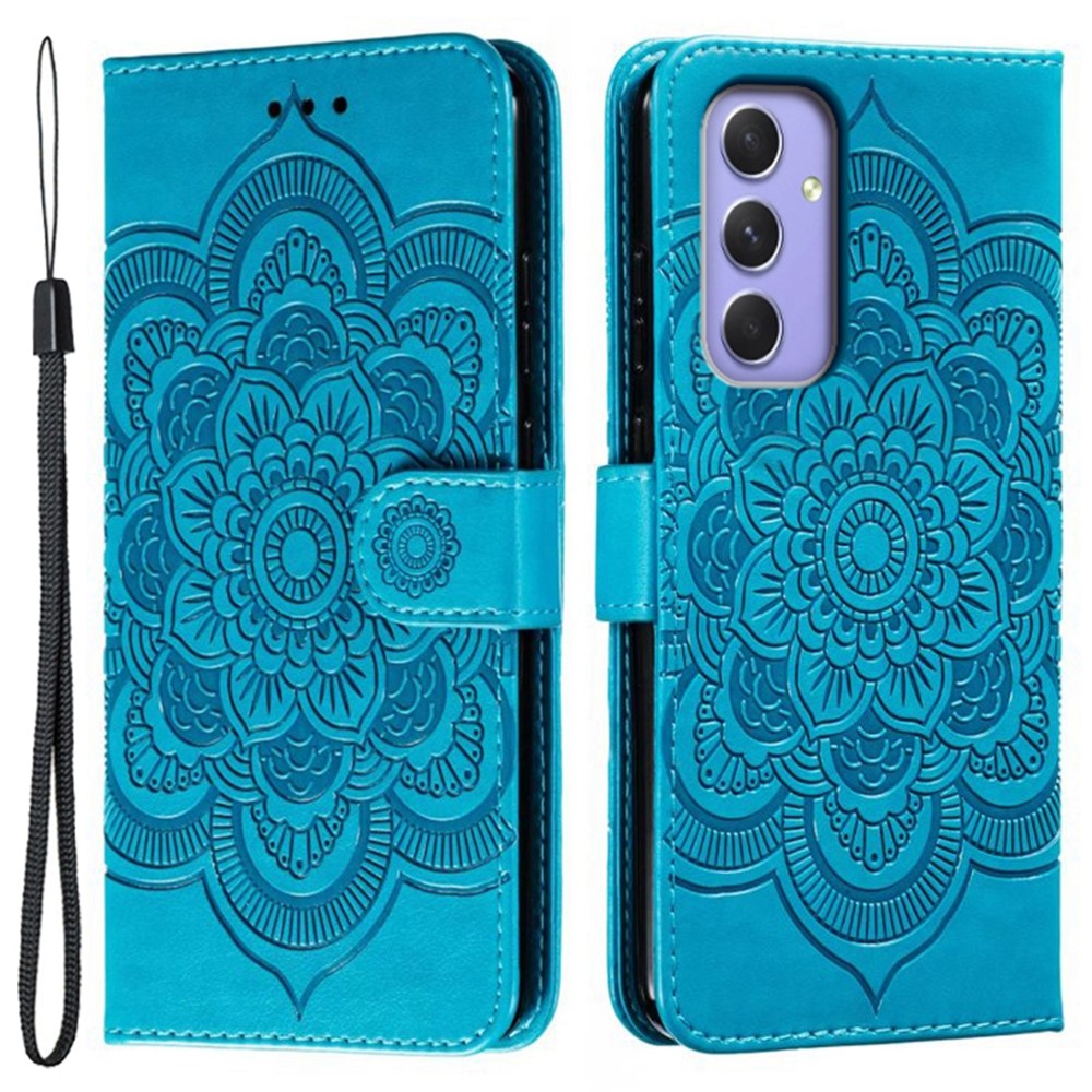 Til Samsung Galaxy A37 5G Etui PU Læder Mandala Præget Design Pung Telefoncover med Håndrem