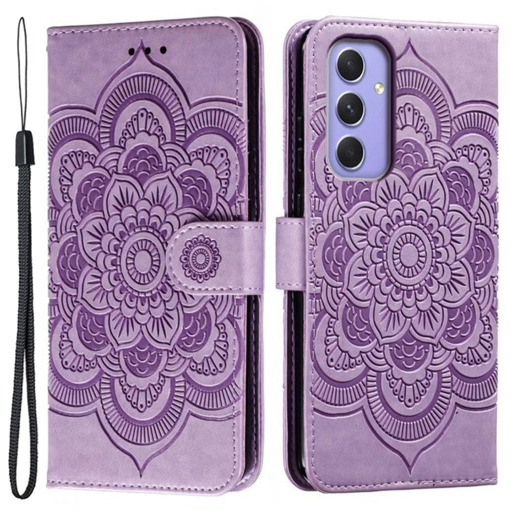 Til Samsung Galaxy A37 5G Etui PU Læder Mandala Præget Design Pung Telefoncover med Håndrem