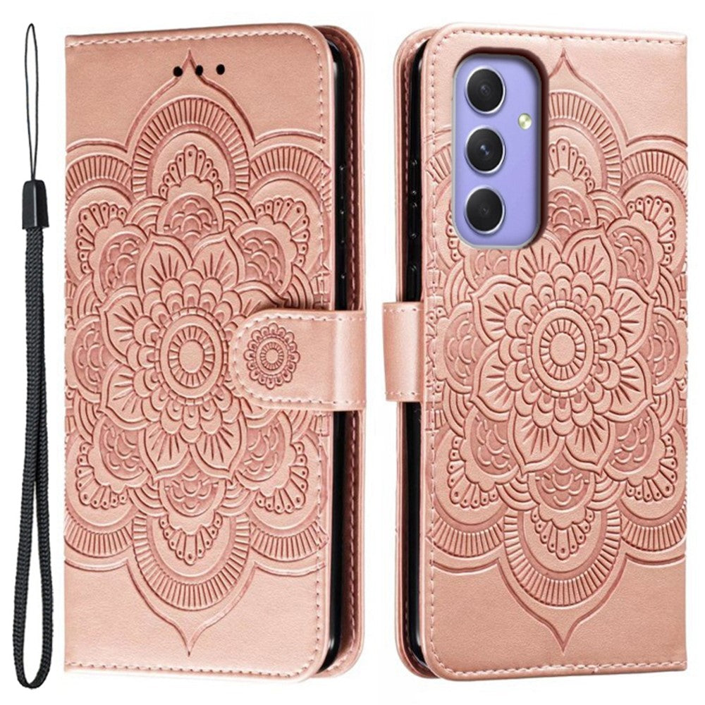 For Samsung Galaxy A57 5G Case PU Leather Mandala Imprinted Design Wallet Phone Cover with Wrist Strap