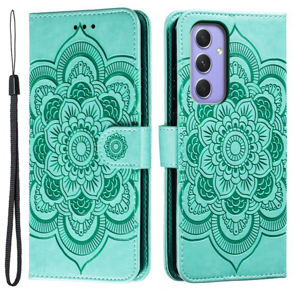 For Samsung Galaxy A57 5G Case PU Leather Mandala Imprinted Design Wallet Phone Cover with Wrist Strap