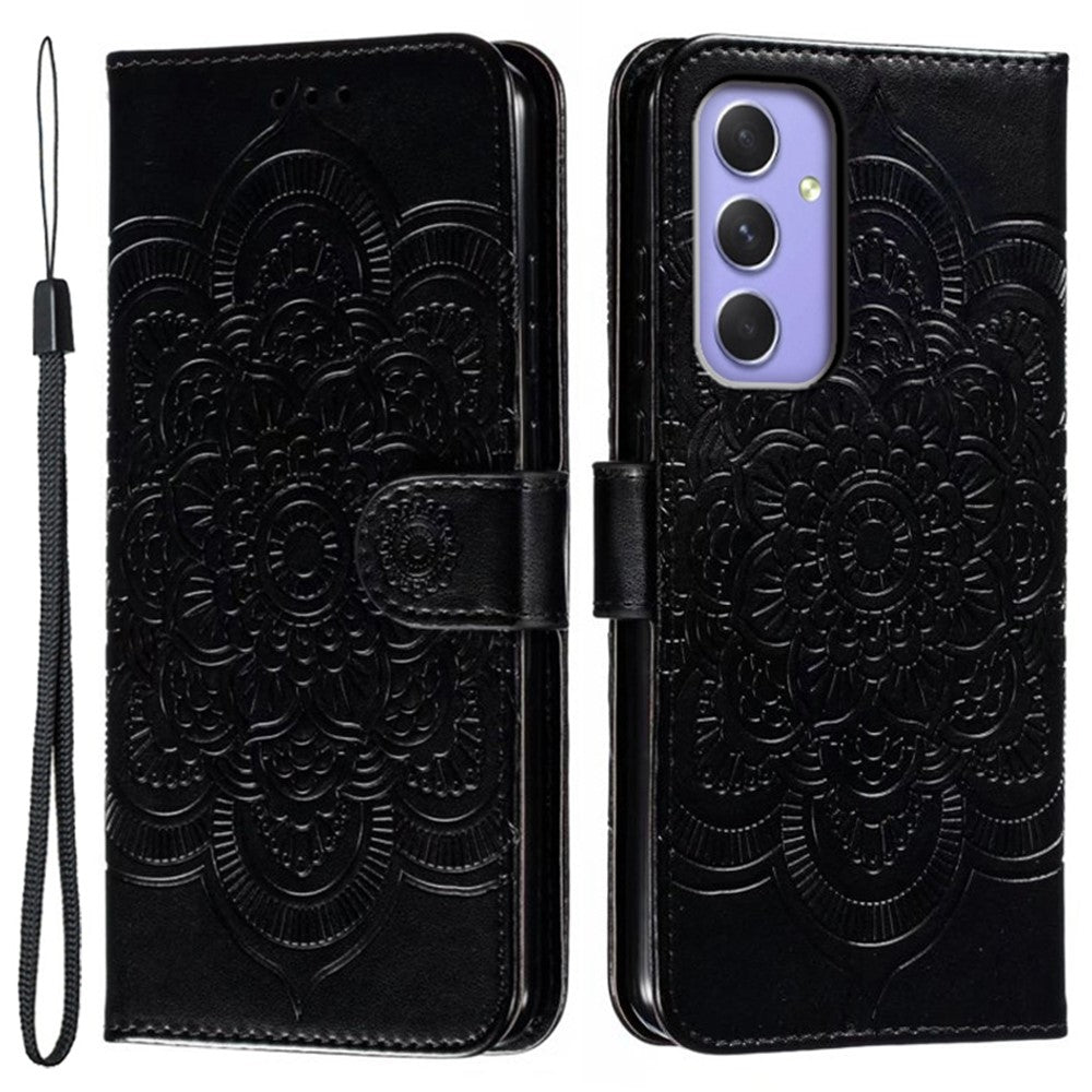 For Samsung Galaxy A57 5G Case PU Leather Mandala Imprinted Design Wallet Phone Cover with Wrist Strap