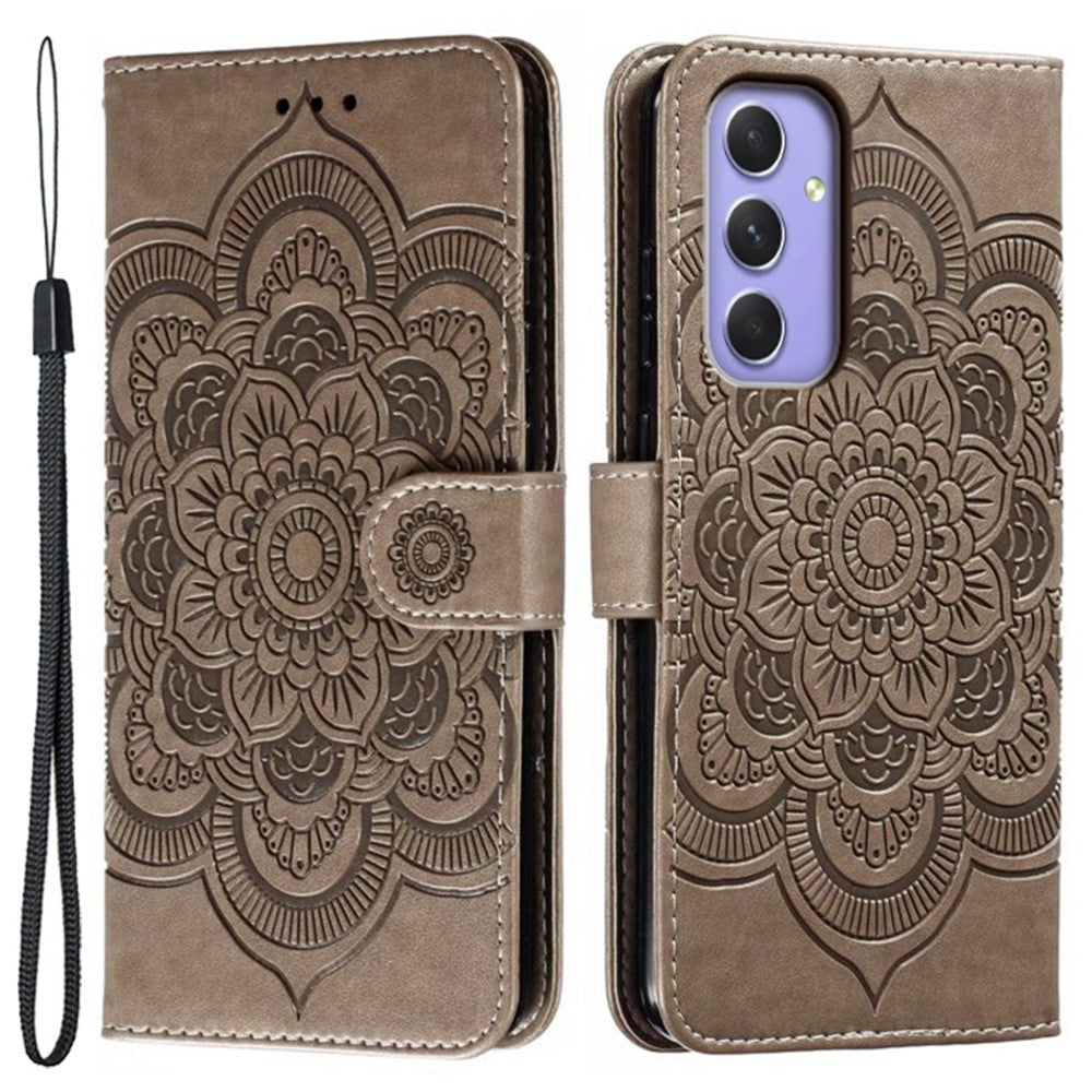 For Samsung Galaxy A57 5G Case PU Leather Mandala Imprinted Design Wallet Phone Cover with Wrist Strap