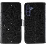 For Samsung Galaxy A37 5G Case Rhinestone Decor PU Leather Mandala Imprint Phone Cover with Wrist Strap