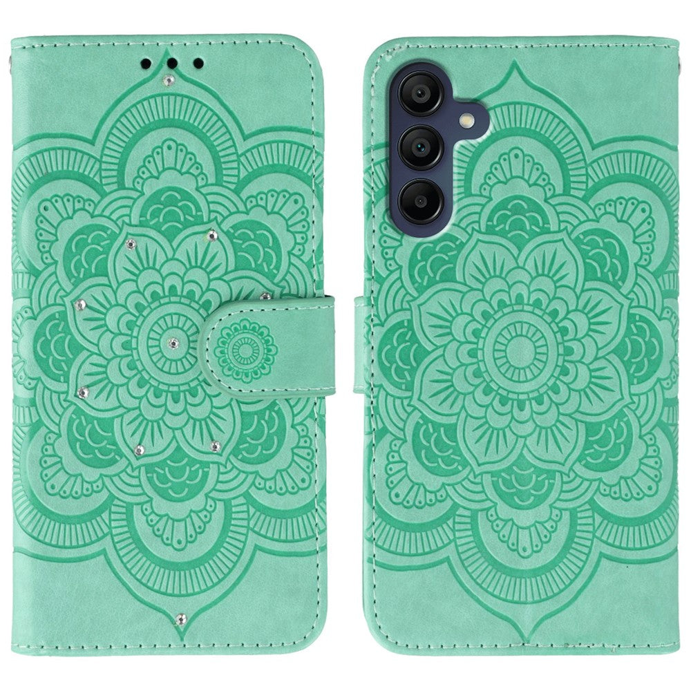 Til Samsung Galaxy A57 5G Etui Rhinestone Indlæg PU Læder Mandala Præg Telefoncover med Håndrem