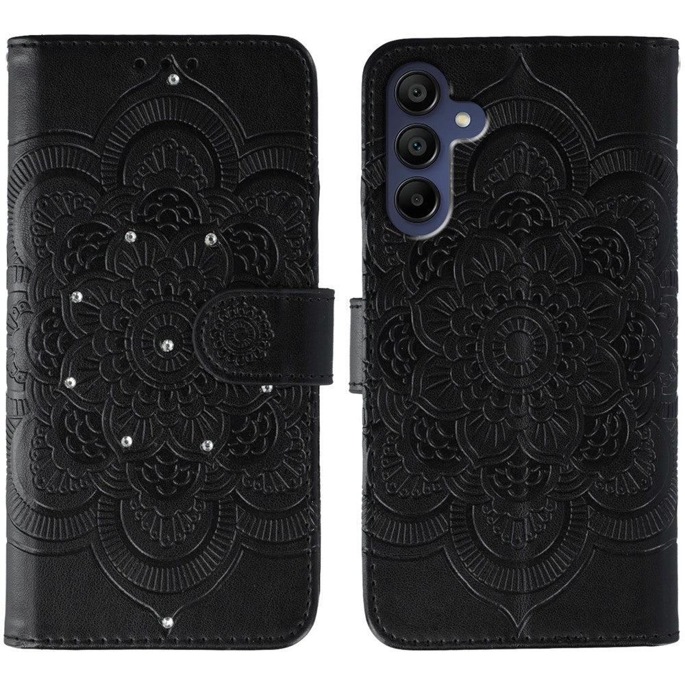Til Samsung Galaxy A57 5G Etui Rhinestone Indlæg PU Læder Mandala Præg Telefoncover med Håndrem