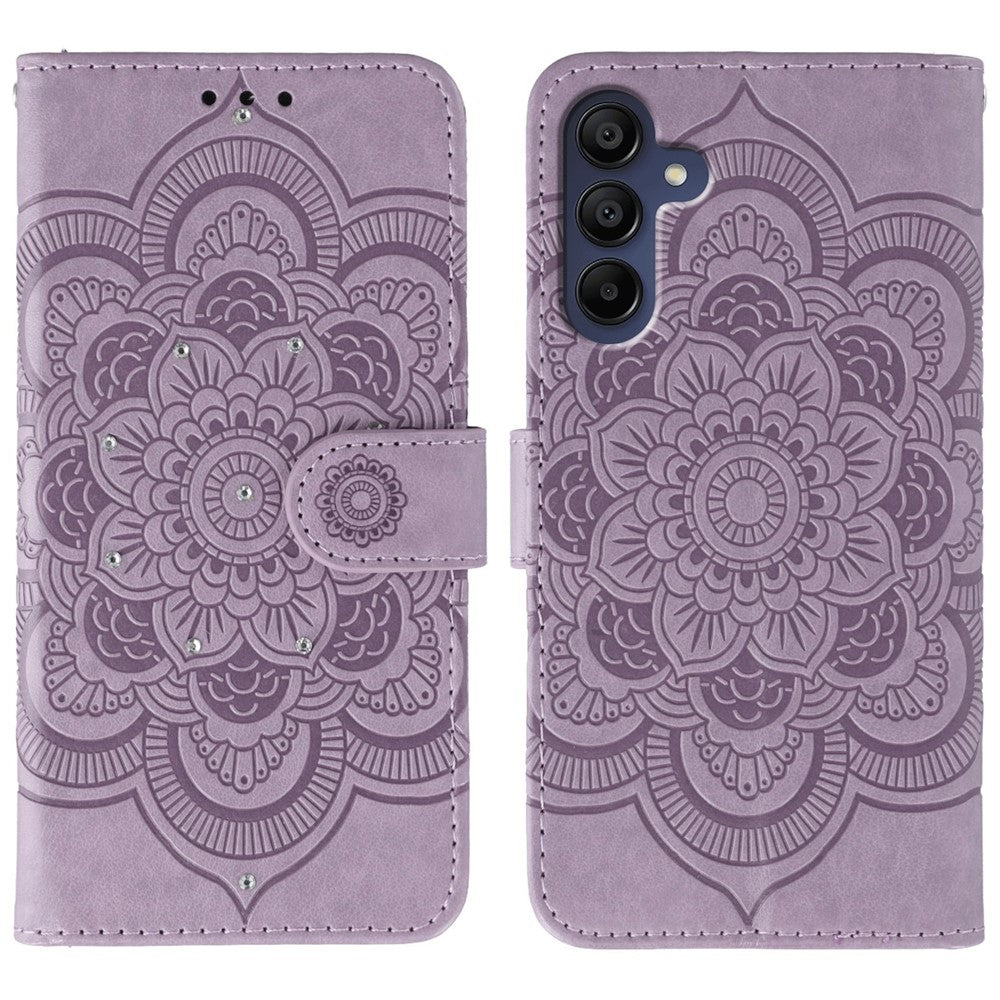 Til Samsung Galaxy A57 5G Etui Rhinestone Indlæg PU Læder Mandala Præg Telefoncover med Håndrem