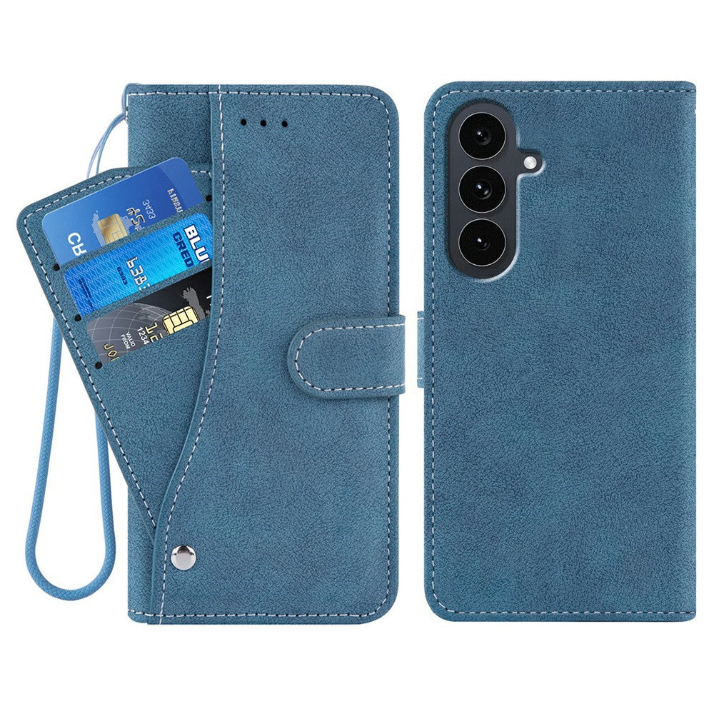 Samsung Galaxy S26 Skal Retro PU Läder Plånboksfodral med Roterande Korthållare