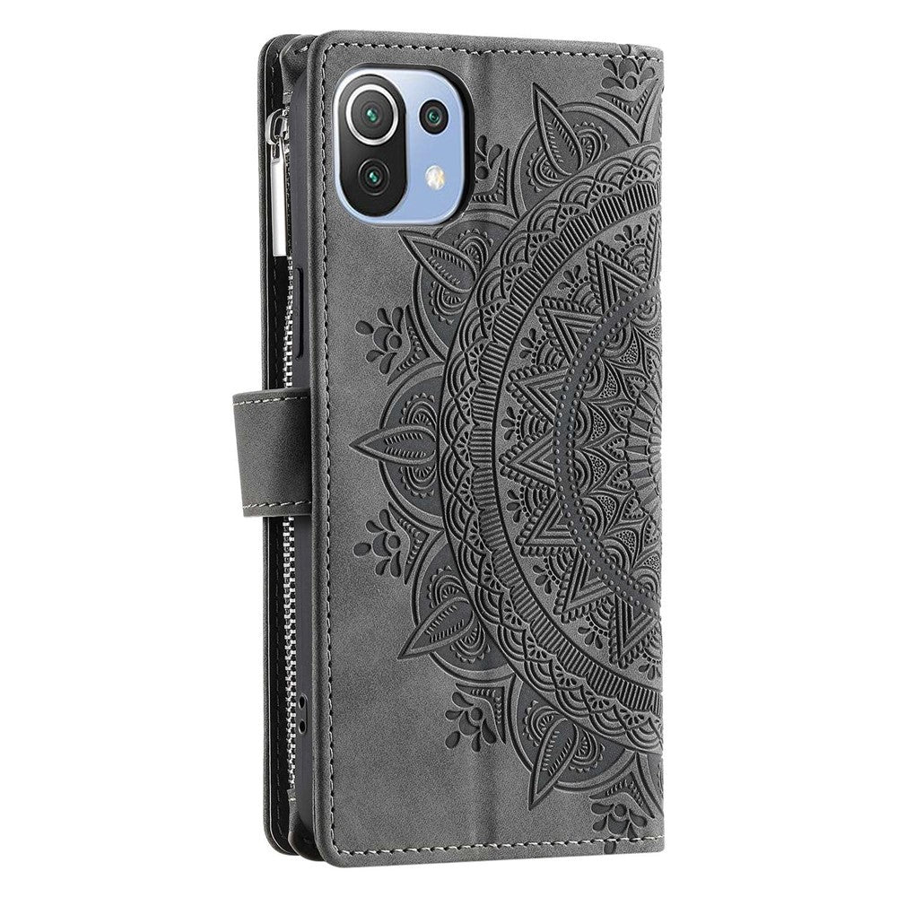 Xiaomi 11 Lite 5G NE / Mi 11 Lite 5G / 4G Blixtlåsficka mobilskal Mandala Blomma Präglat PU-läder Stativ Skal Flera Kortfackar Plånbok