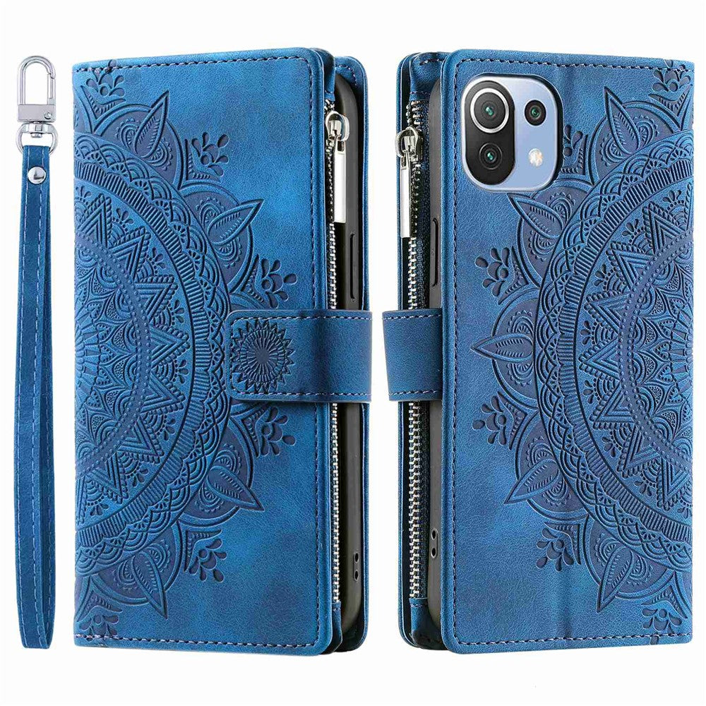 Xiaomi 11 Lite 5G NE / Mi 11 Lite 5G / 4G Blixtlåsficka mobilskal Mandala Blomma Präglat PU-läder Stativ Skal Flera Kortfackar Plånbok