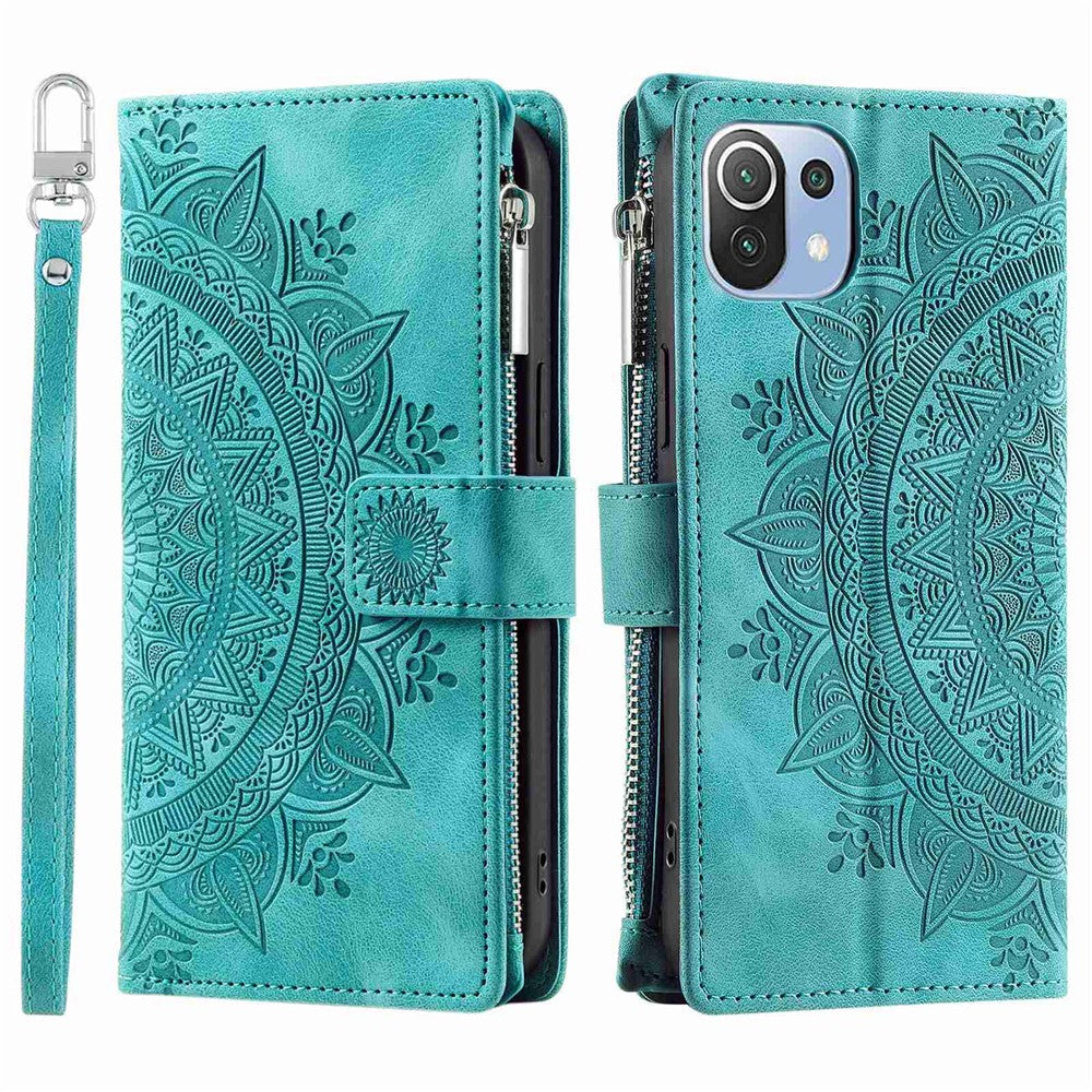 Xiaomi 11 Lite 5G NE / Mi 11 Lite 5G / 4G Blixtlåsficka mobilskal Mandala Blomma Präglat PU-läder Stativ Skal Flera Kortfackar Plånbok
