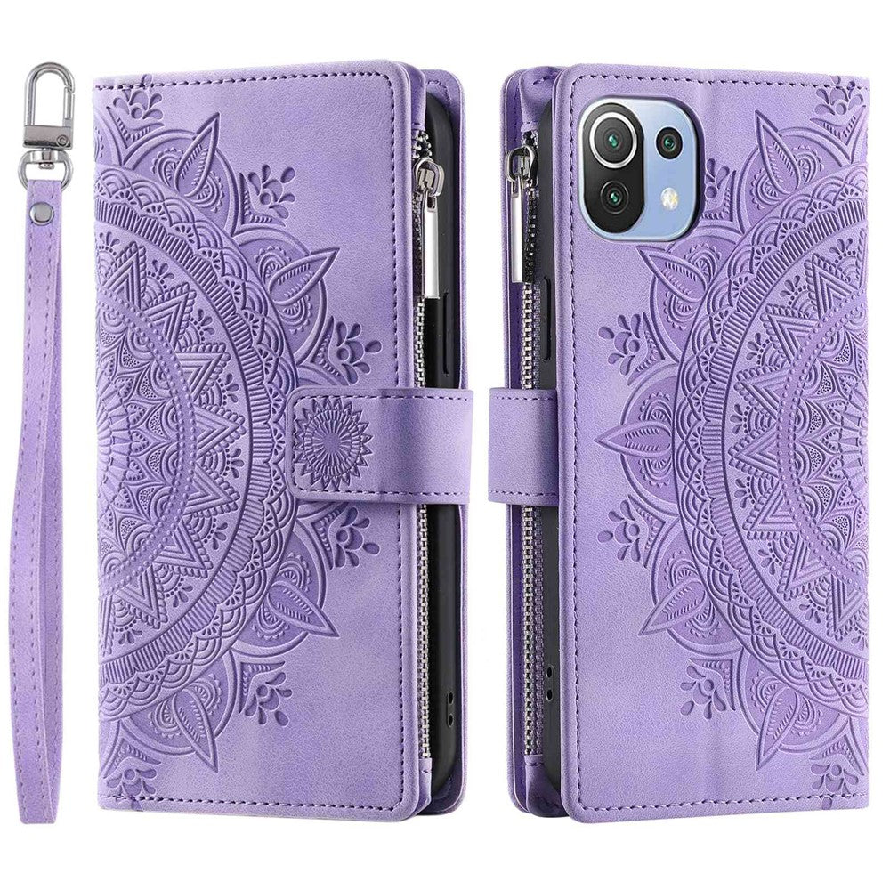 Xiaomi 11 Lite 5G NE / Mi 11 Lite 5G / 4G Blixtlåsficka mobilskal Mandala Blomma Präglat PU-läder Stativ Skal Flera Kortfackar Plånbok