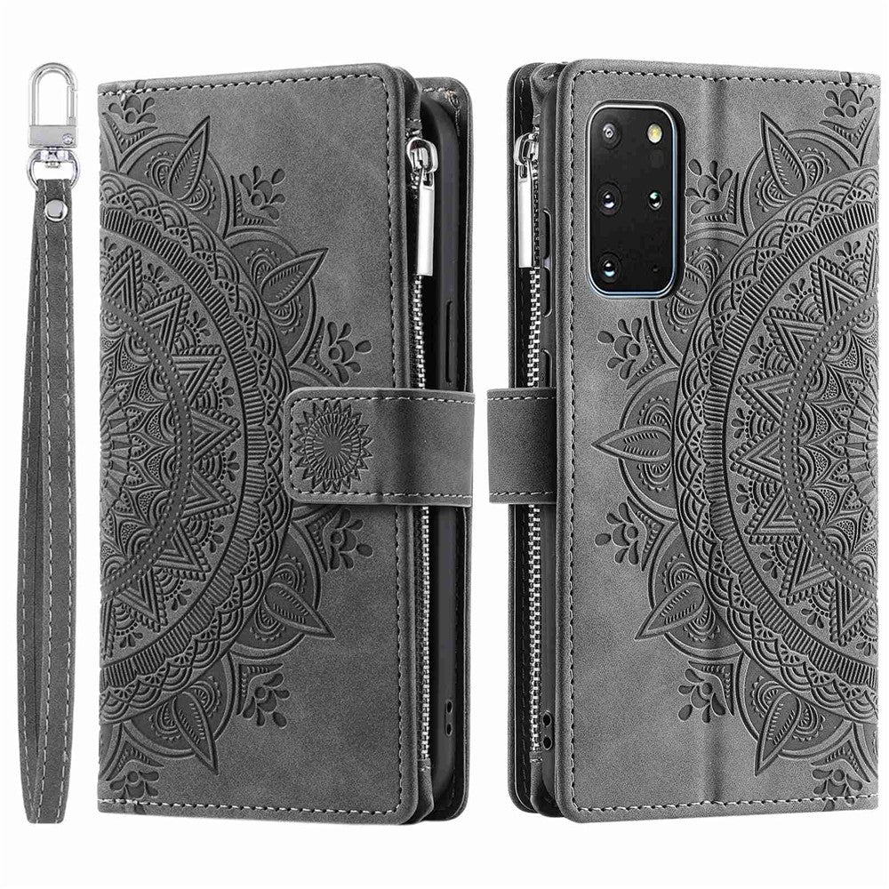 For Samsung Galaxy S20 Plus 4G / 5G Anti-scratch Phone Shell Zipper Pocket Mandala Flower Imprinted Multiple Card Slots Wallet PU Leather Stand Cover