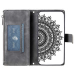 Samsung Galaxy S20 Ultra Mandala Blomma Präglat Blixtlåsficka Mobilskal PU Läder Stativskydd Flera Kortfackar Plånbok