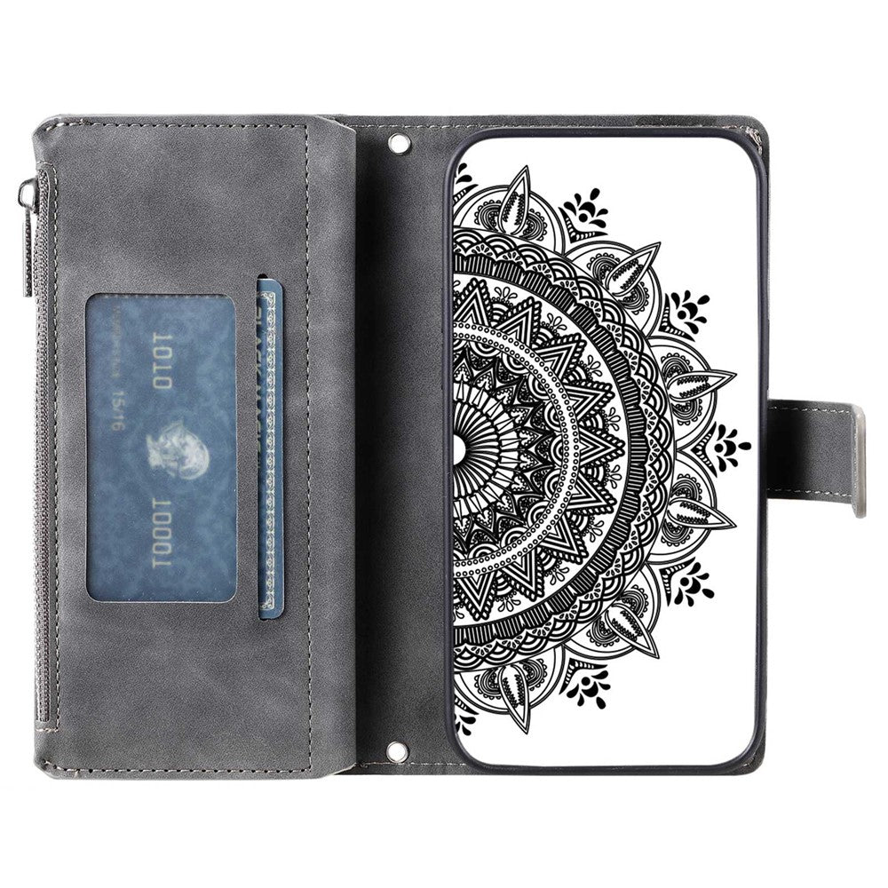 Samsung Galaxy S20 Ultra Mandala Blomma Präglat Blixtlåsficka Mobilskal PU Läder Stativskydd Flera Kortfackar Plånbok