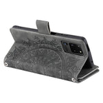 Samsung Galaxy S20 Ultra Mandala Blomma Präglat Blixtlåsficka Mobilskal PU Läder Stativskydd Flera Kortfackar Plånbok