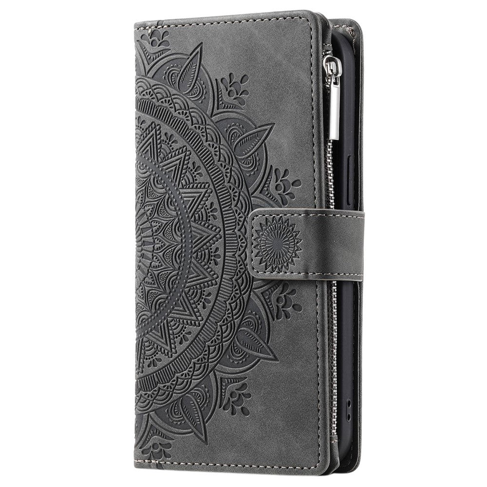Samsung Galaxy S20 Ultra Mandala Blomma Präglat Blixtlåsficka Mobilskal PU Läder Stativskydd Flera Kortfackar Plånbok