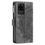 Samsung Galaxy S20 Ultra Mandala Blomma Präglat Blixtlåsficka Mobilskal PU Läder Stativskydd Flera Kortfackar Plånbok