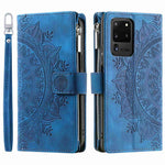 Samsung Galaxy S20 Ultra Mandala Blomma Präglat Blixtlåsficka Mobilskal PU Läder Stativskydd Flera Kortfackar Plånbok
