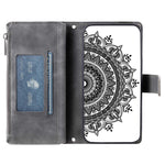 For Samsung Galaxy A22 5G (EU Version) Drop-proof Phone Case Zipper Pocket Wallet Mandala Flower Imprinted PU Leather Stand Cover Multiple Card Slots