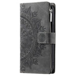For Samsung Galaxy A22 5G (EU Version) Drop-proof Phone Case Zipper Pocket Wallet Mandala Flower Imprinted PU Leather Stand Cover Multiple Card Slots