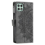 For Samsung Galaxy A22 5G (EU Version) Drop-proof Phone Case Zipper Pocket Wallet Mandala Flower Imprinted PU Leather Stand Cover Multiple Card Slots