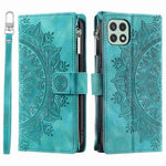 For Samsung Galaxy A22 5G (EU Version) Drop-proof Phone Case Zipper Pocket Wallet Mandala Flower Imprinted PU Leather Stand Cover Multiple Card Slots