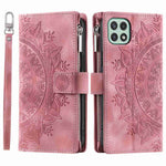 For Samsung Galaxy A22 5G (EU Version) Drop-proof Phone Case Zipper Pocket Wallet Mandala Flower Imprinted PU Leather Stand Cover Multiple Card Slots