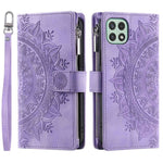 For Samsung Galaxy A22 5G (EU Version) Drop-proof Phone Case Zipper Pocket Wallet Mandala Flower Imprinted PU Leather Stand Cover Multiple Card Slots