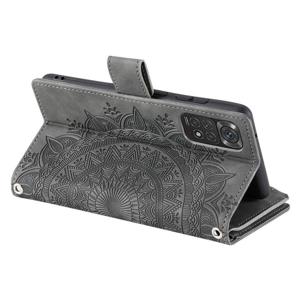 For Xiaomi Redmi Note 11 4G (Qualcomm) / Redmi Note 11S 4G PU Leather Stand Cover Multiple Card Slots Wallet Zipper Pocket Mandala Flower Imprinted Phone Case
