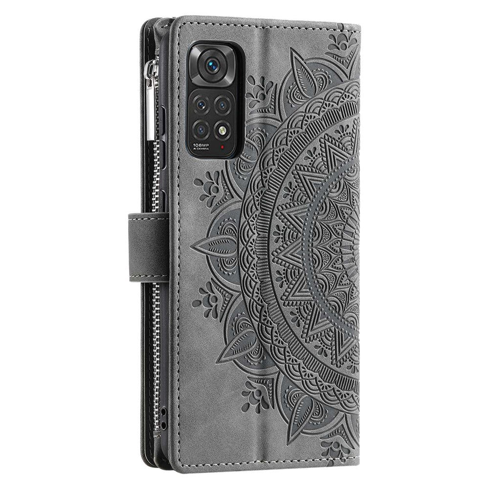 For Xiaomi Redmi Note 11 4G (Qualcomm) / Redmi Note 11S 4G PU Leather Stand Cover Multiple Card Slots Wallet Zipper Pocket Mandala Flower Imprinted Phone Case