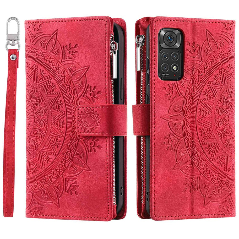 For Xiaomi Redmi Note 11 4G (Qualcomm) / Redmi Note 11S 4G PU Leather Stand Cover Multiple Card Slots Wallet Zipper Pocket Mandala Flower Imprinted Phone Case