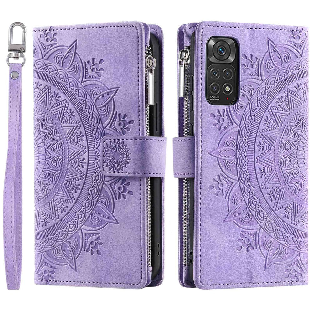 For Xiaomi Redmi Note 11 4G (Qualcomm) / Redmi Note 11S 4G PU Leather Stand Cover Multiple Card Slots Wallet Zipper Pocket Mandala Flower Imprinted Phone Case