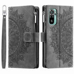 Xiaomi Redmi Note 10 4G / Note 10S 4G / Poco M5s 4G Reptåligt mobilskal Mandala Blomma Präglat PU-läder Stativ Dragkedja Fack Fodral Flera Kortfackar Plånbok