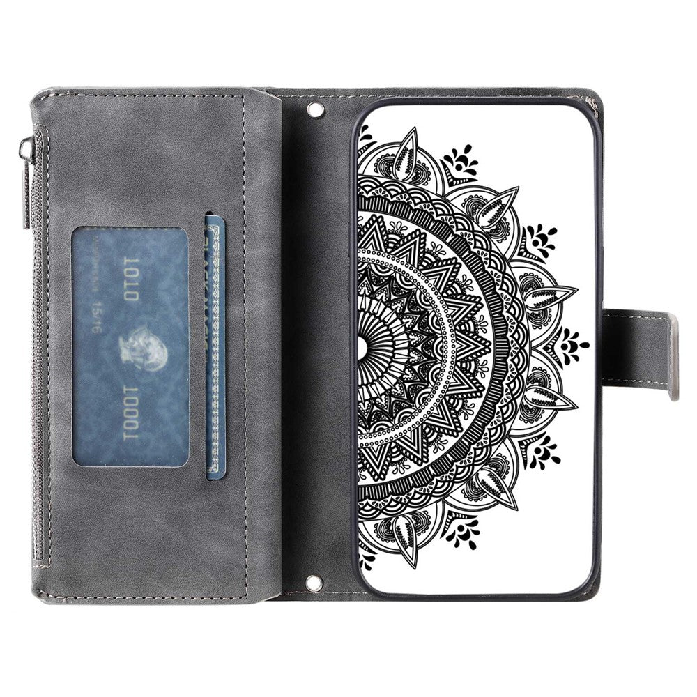 Xiaomi Redmi Note 10 4G / Note 10S 4G / Poco M5s 4G Reptåligt mobilskal Mandala Blomma Präglat PU-läder Stativ Dragkedja Fack Fodral Flera Kortfackar Plånbok