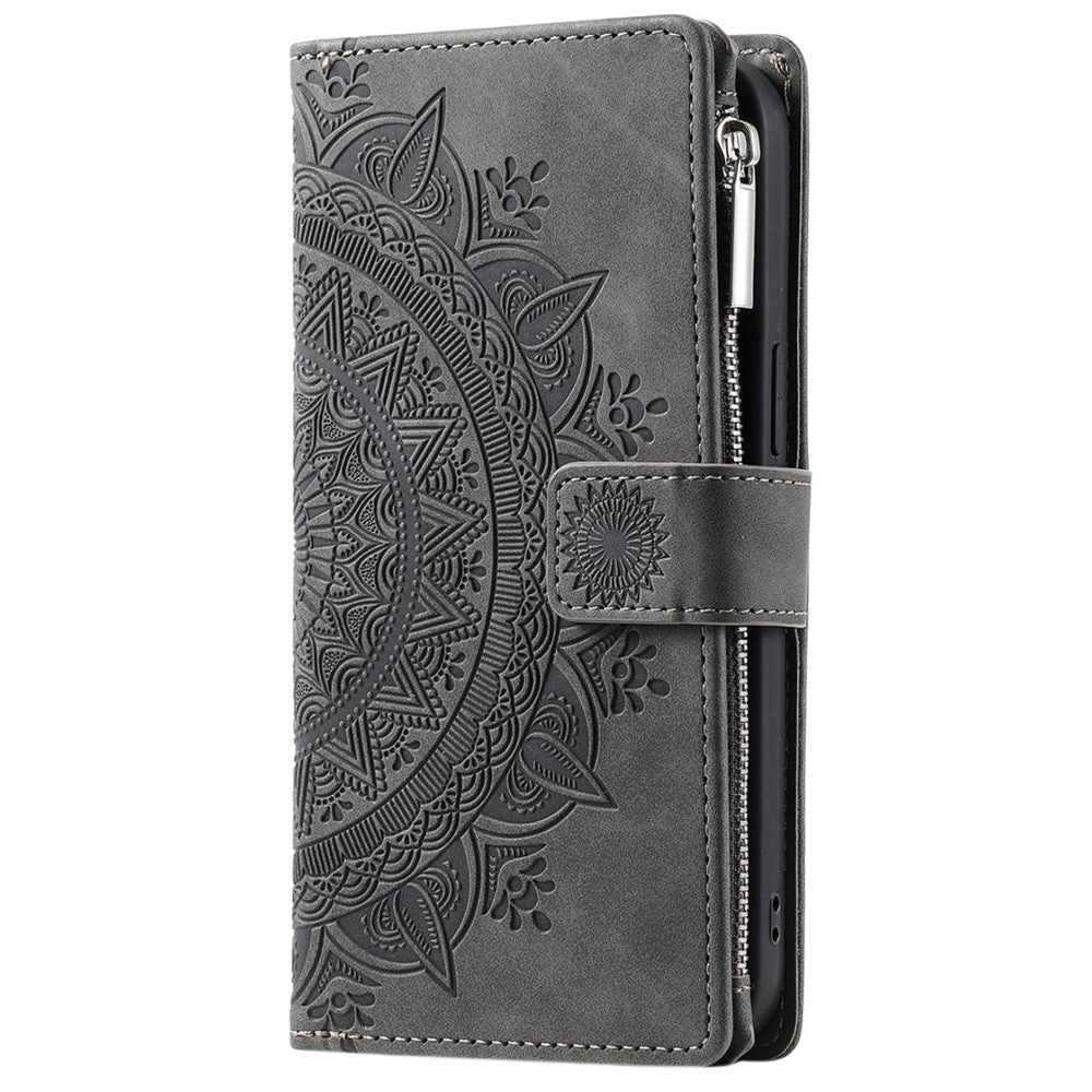 Xiaomi Redmi Note 10 4G / Note 10S 4G / Poco M5s 4G Reptåligt mobilskal Mandala Blomma Präglat PU-läder Stativ Dragkedja Fack Fodral Flera Kortfackar Plånbok