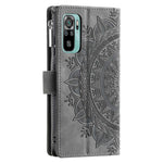 Xiaomi Redmi Note 10 4G / Note 10S 4G / Poco M5s 4G Reptåligt mobilskal Mandala Blomma Präglat PU-läder Stativ Dragkedja Fack Fodral Flera Kortfackar Plånbok