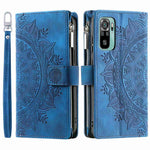 Xiaomi Redmi Note 10 4G / Note 10S 4G / Poco M5s 4G Reptåligt mobilskal Mandala Blomma Präglat PU-läder Stativ Dragkedja Fack Fodral Flera Kortfackar Plånbok