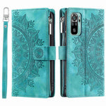 Xiaomi Redmi Note 10 4G / Note 10S 4G / Poco M5s 4G Reptåligt mobilskal Mandala Blomma Präglat PU-läder Stativ Dragkedja Fack Fodral Flera Kortfackar Plånbok