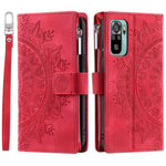 Xiaomi Redmi Note 10 4G / Note 10S 4G / Poco M5s 4G Reptåligt mobilskal Mandala Blomma Präglat PU-läder Stativ Dragkedja Fack Fodral Flera Kortfackar Plånbok