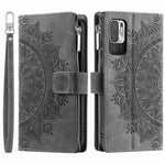 Multiple Card Slots Phone Case for Xiaomi Redmi Note 10 5G/Note 10T 5G/Poco M3 Pro 5G/Poco M3 Pro 4G Mandala Flower Imprinted PU Leather Zipper Pocket Wallet Cover