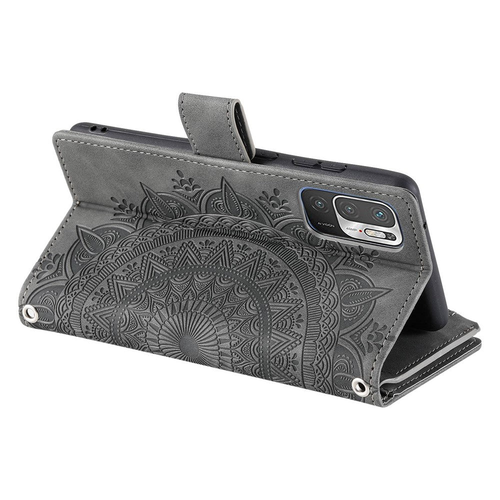 Multiple Card Slots Phone Case for Xiaomi Redmi Note 10 5G/Note 10T 5G/Poco M3 Pro 5G/Poco M3 Pro 4G Mandala Flower Imprinted PU Leather Zipper Pocket Wallet Cover