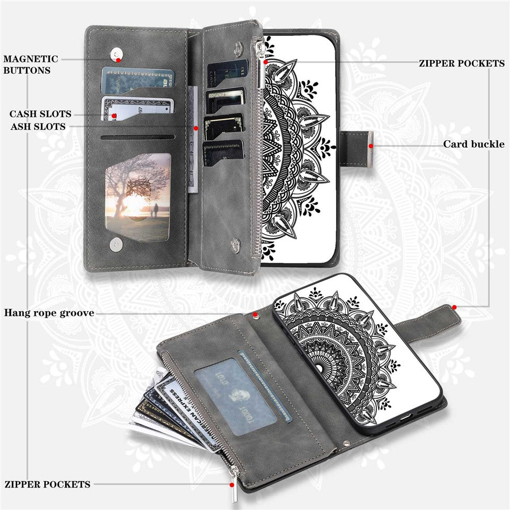 Multiple Card Slots Phone Case for Xiaomi Redmi Note 10 5G/Note 10T 5G/Poco M3 Pro 5G/Poco M3 Pro 4G Mandala Flower Imprinted PU Leather Zipper Pocket Wallet Cover
