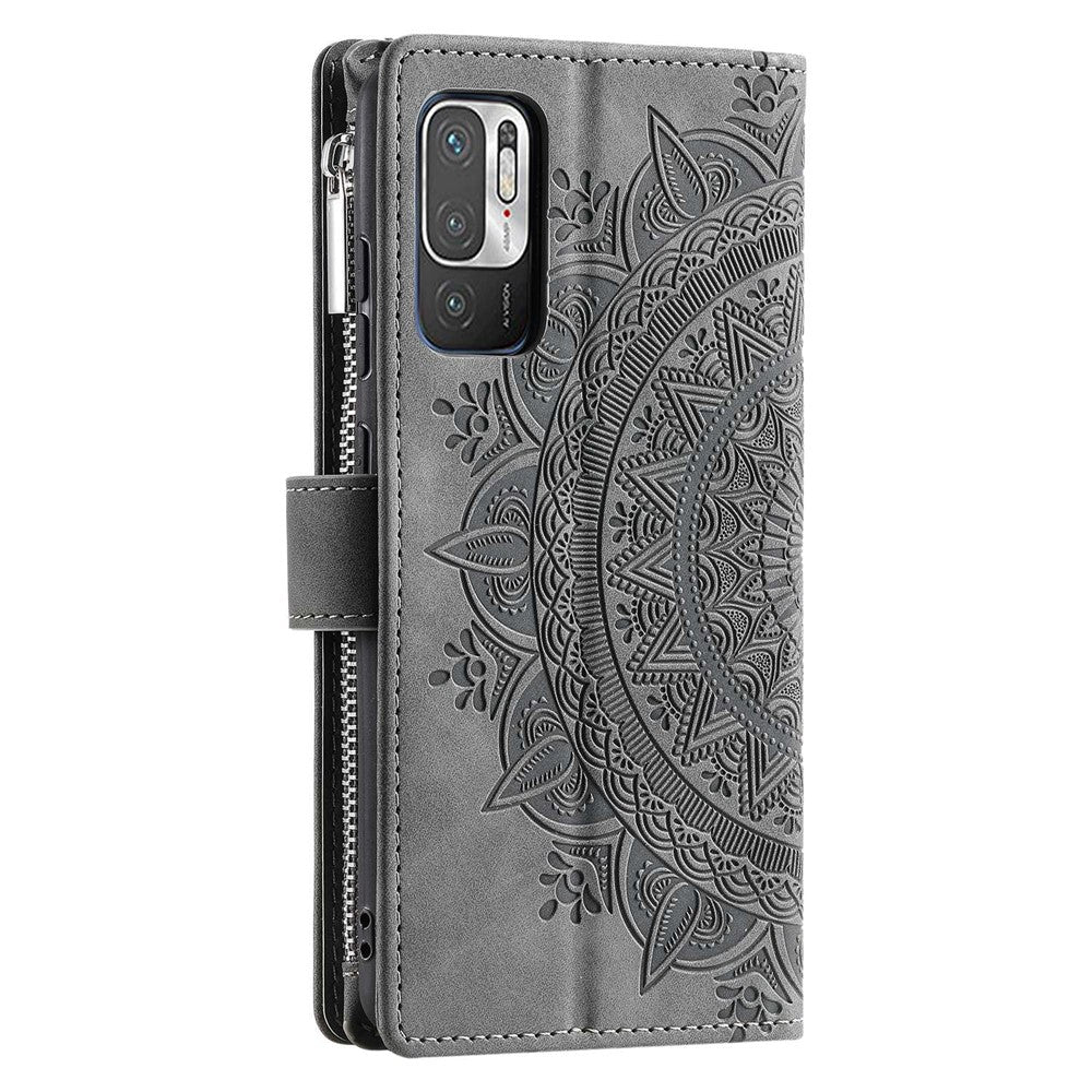 Multiple Card Slots Phone Case for Xiaomi Redmi Note 10 5G/Note 10T 5G/Poco M3 Pro 5G/Poco M3 Pro 4G Mandala Flower Imprinted PU Leather Zipper Pocket Wallet Cover